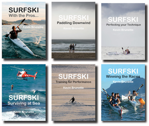 paddle experience - the covers of the six books in the series, from SURFSKI: With the Pros to SURFSKI: Winning the Races.